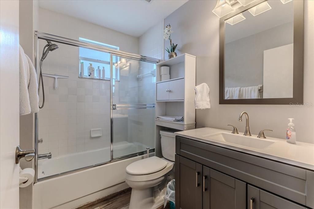 Bathroom, Glass Shower, Interior, Wood Texture Flooring