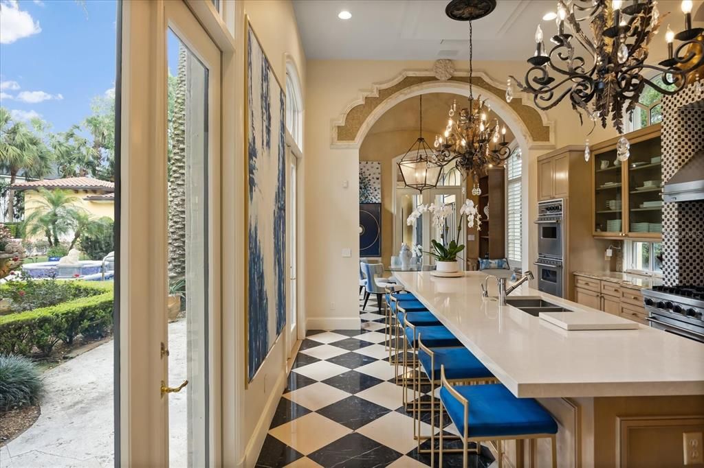 Chandelier, Interior, Kitchen, Recessed Lighting, Stainless Steel Appliances