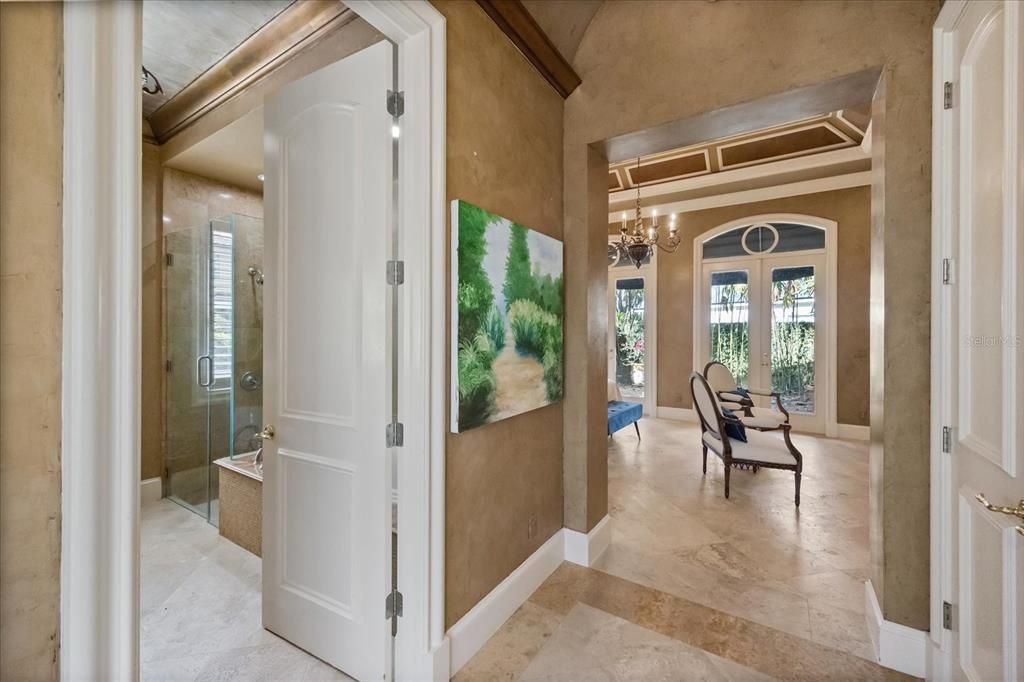 Bathroom, Chandelier, Glass Shower, Interior