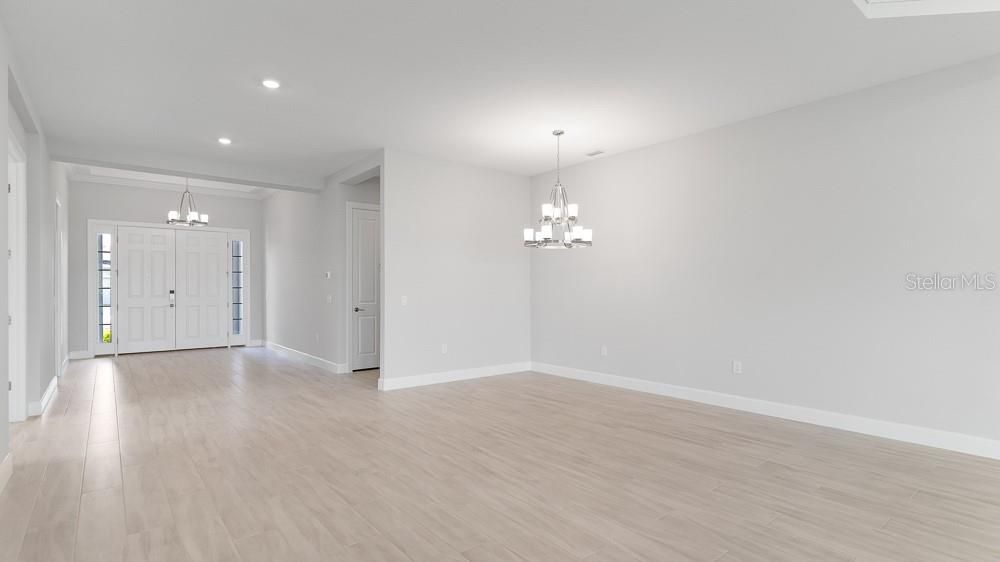 Chandelier, Empty room, Interior, Recessed Lighting, Wood Texture Flooring