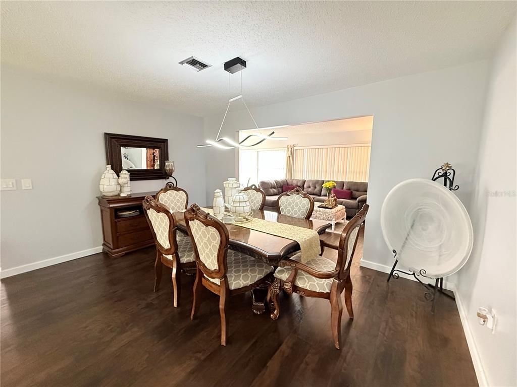 Dining room, Interior, Living room, Pendant Lights, Wood Texture Flooring