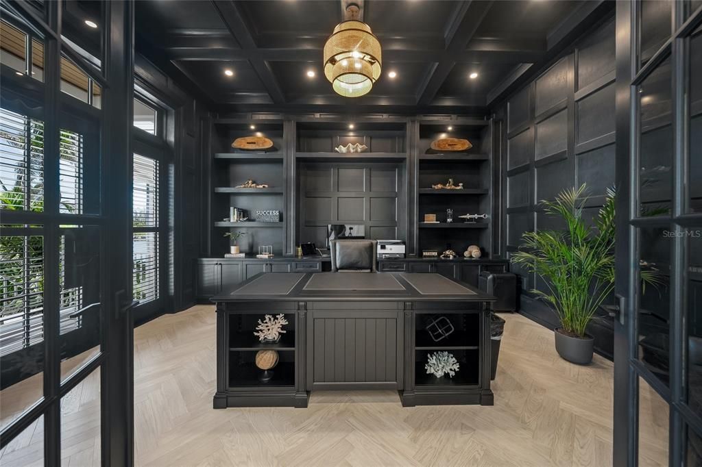 Home Office, Interior, Recessed Lighting, Wood Texture Flooring