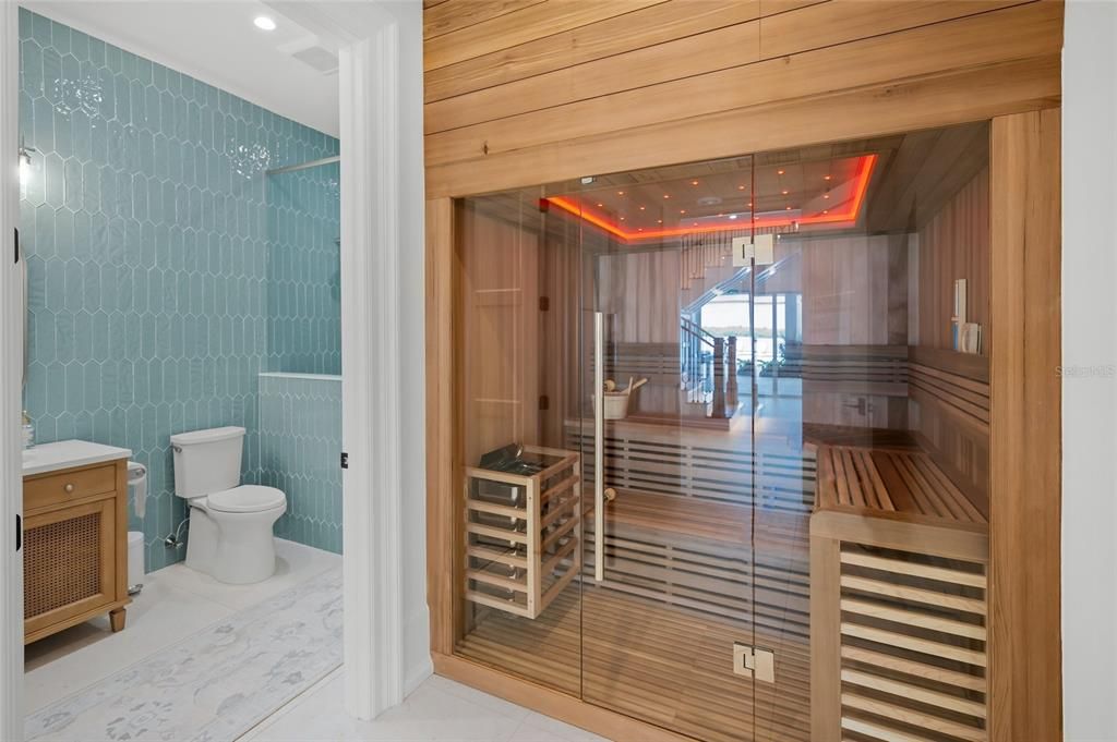 Bathroom, Glass Shower, Interior, Recessed Lighting, Sauna Room