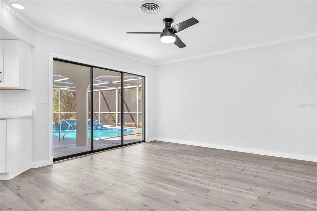 Empty room, Interior, Recessed Lighting, Wood Texture Flooring