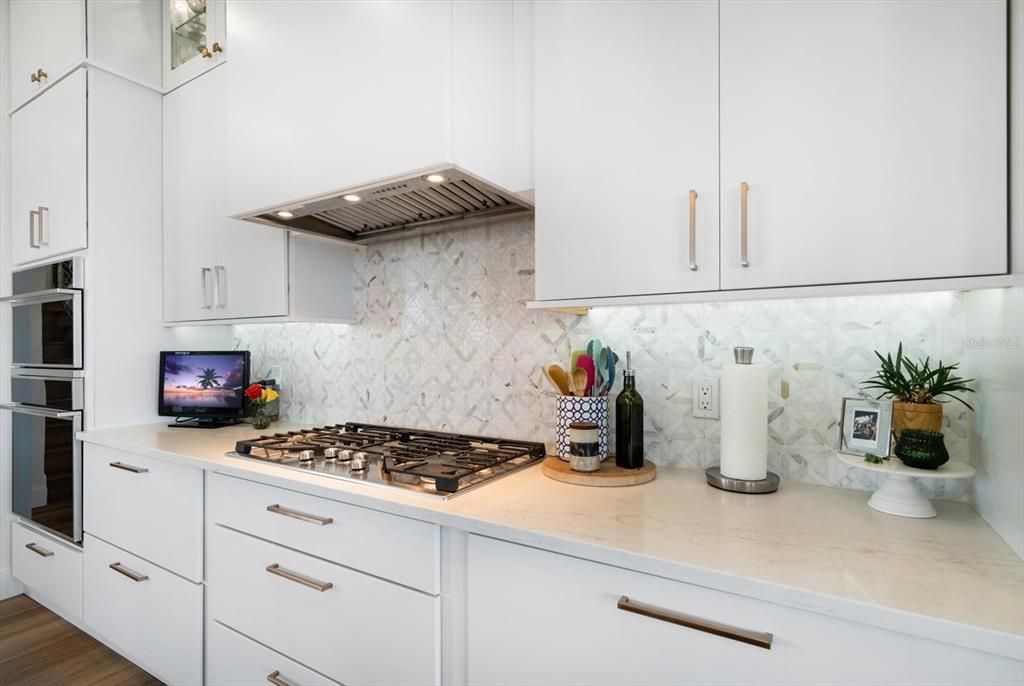 Interior, Kitchen, Marble Walls, Wood Texture Flooring