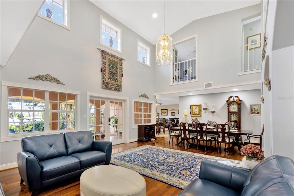 Chandelier, Dining room, Interior, Living room, Pendant Lights, Recessed Lighting, Wood Texture Flooring