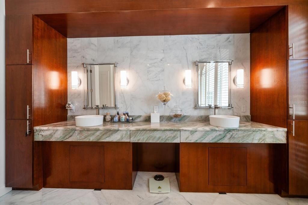 Bathroom, Dual Sink Vanities, Interior, Marble, Marble Walls