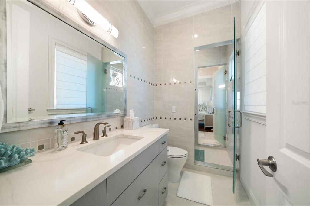 Bathroom, Glass Shower, Interior, Recessed Lighting