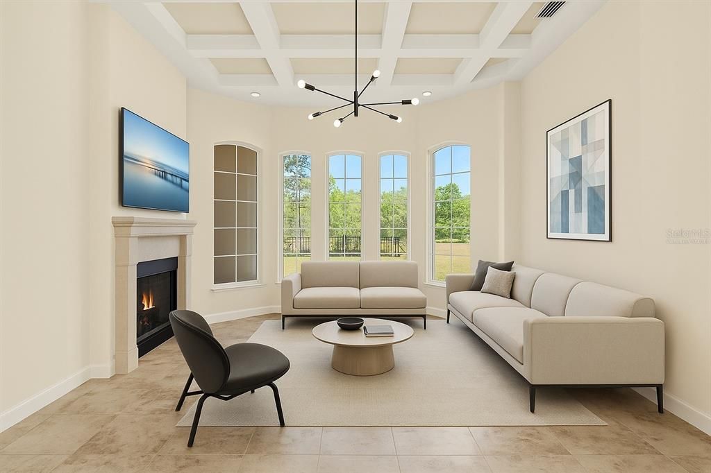 Fireplace, Interior, Living room, Pendant Lights, Recessed Lighting