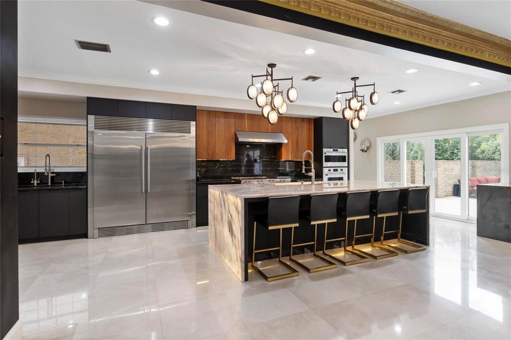 Chandelier, Interior, Kitchen, Recessed Lighting, Stainless Steel Appliances