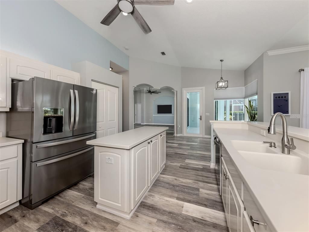 Interior, Kitchen, Pendant Lights, Stainless Steel Appliances, Wood Texture Flooring