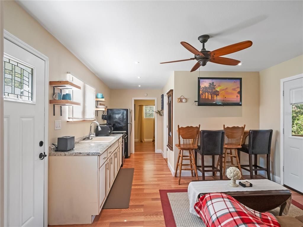 Interior, Kitchen, Recessed Lighting, Wood Texture Flooring