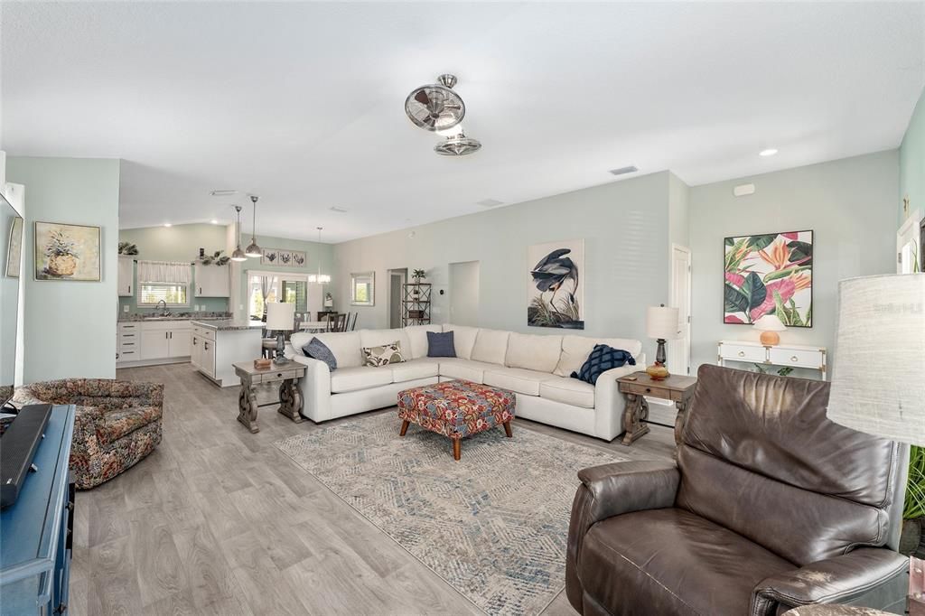 Interior, Kitchen, Living room, Pendant Lights, Recessed Lighting, Wood Texture Flooring