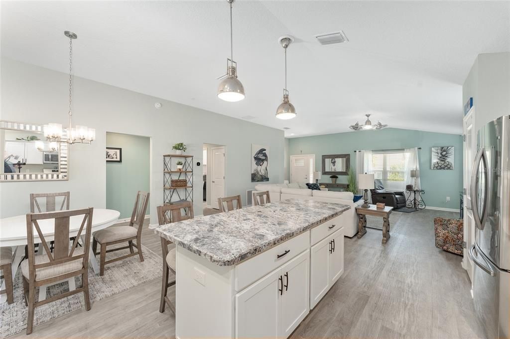 Chandelier, Dining room, Interior, Kitchen, Living room, Pendant Lights, Wood Texture Flooring