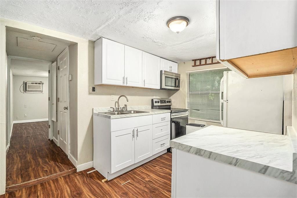 Interior, Kitchen, Stainless Steel Appliances, Wood Texture Flooring