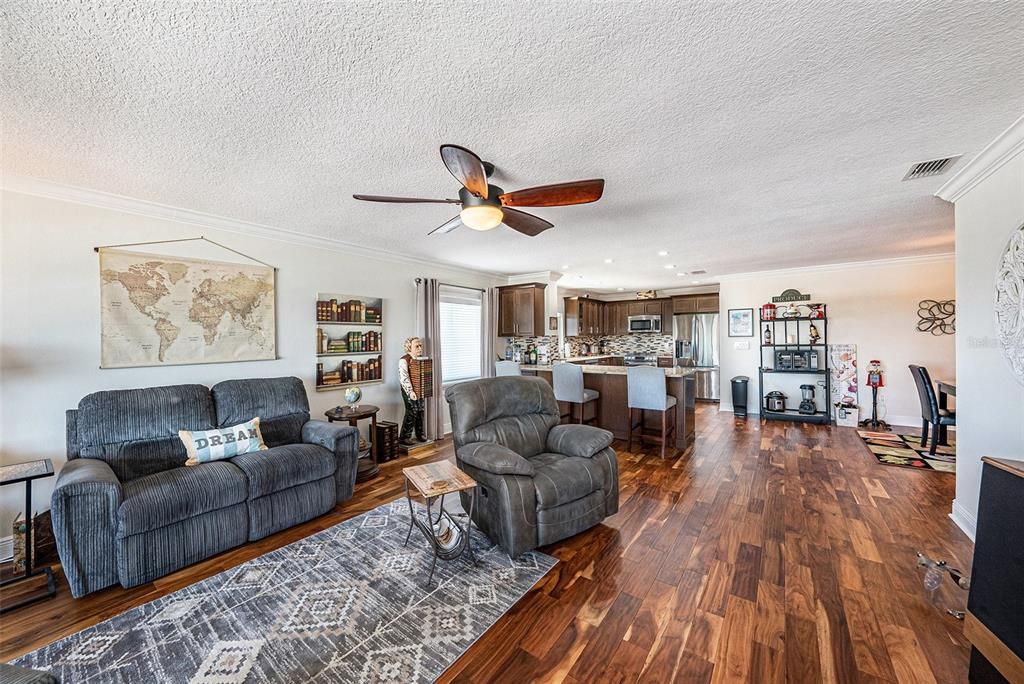 Interior, Kitchen, Living room, Recessed Lighting, Wood Texture Flooring
