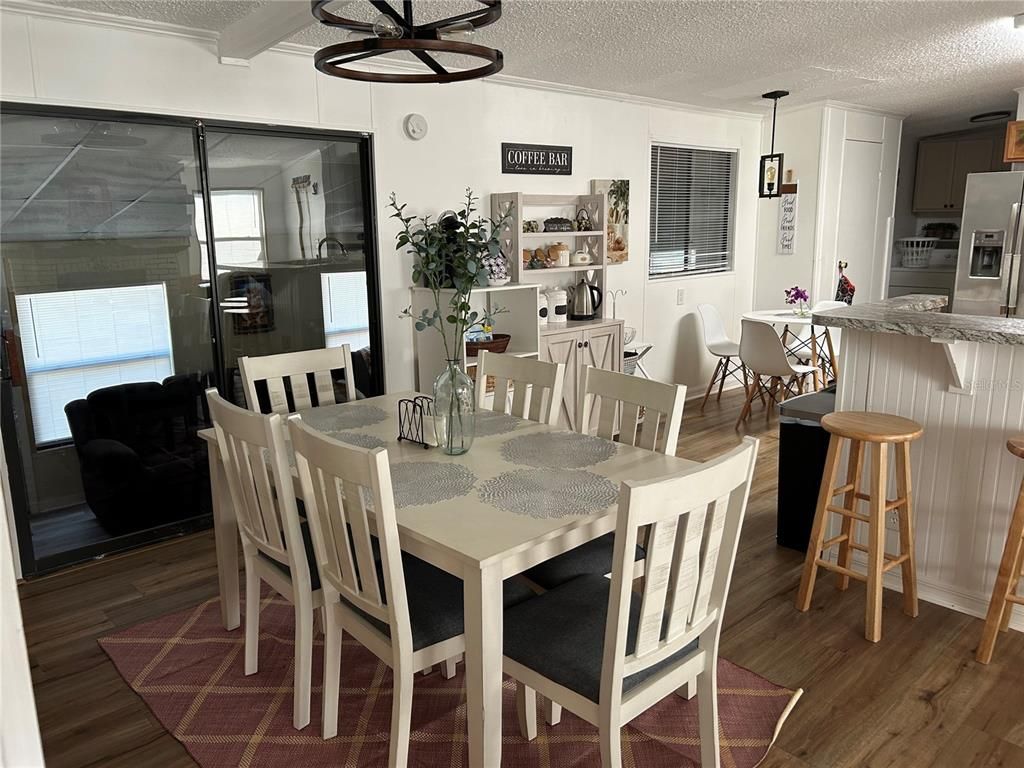 Dining room, Interior, Kitchen, Pendant Lights, Wood Texture Flooring