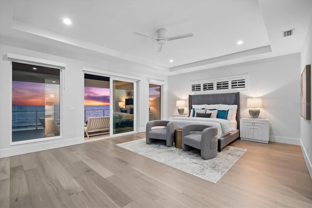 Bedroom, Interior, Recessed Lighting, Water, Wood Texture Flooring