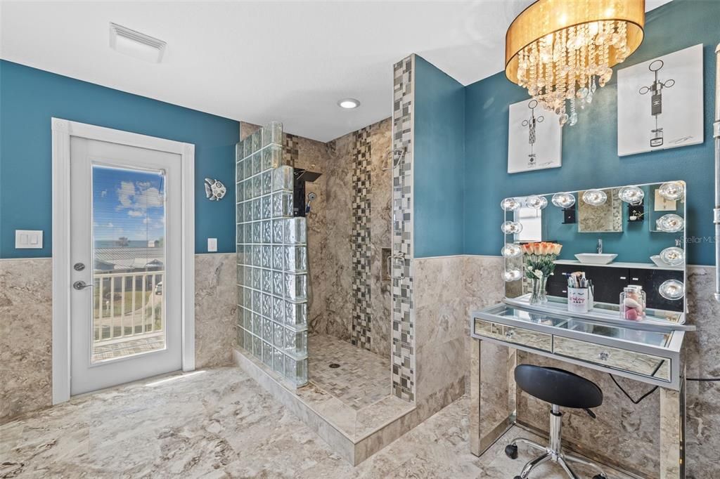 Bathroom, Chandelier, Interior, Marble, Recessed Lighting