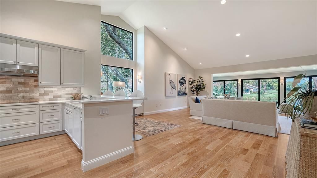 Dining room, Interior, Kitchen, Recessed Lighting, Wood Texture Flooring
