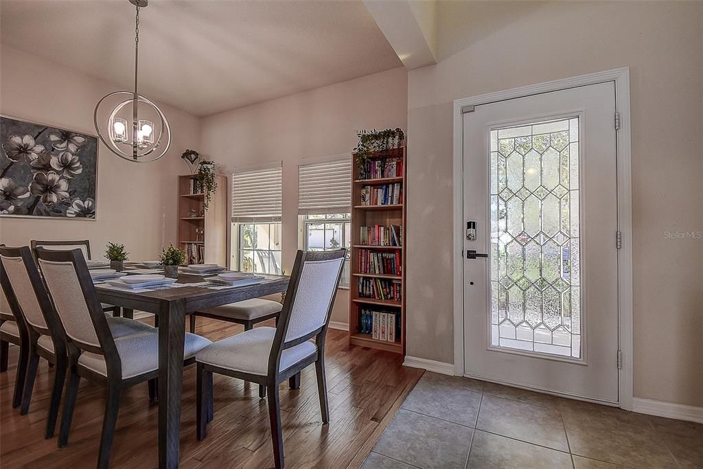 Dining room, Interior, Pendant Lights, Wood Texture Flooring