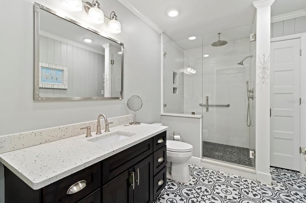 Bathroom, Glass Shower, Interior, Recessed Lighting