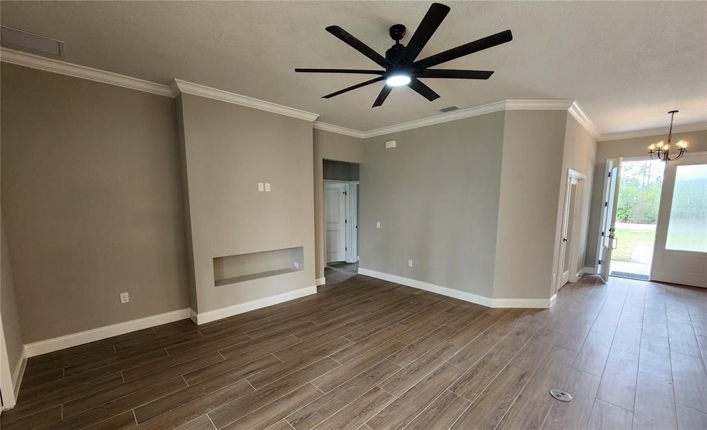 Chandelier, Empty room, Interior, Wood Texture Flooring