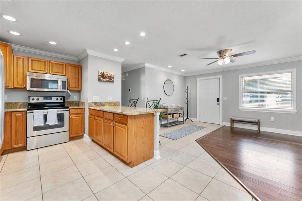 Interior, Kitchen, Recessed Lighting, Wood Texture Flooring