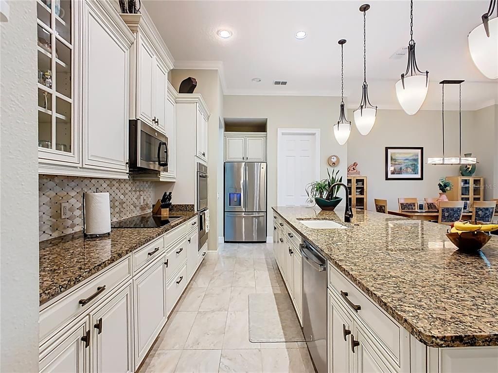 Interior, Kitchen, Marble, Pendant Lights, Recessed Lighting, Stainless Steel Appliances