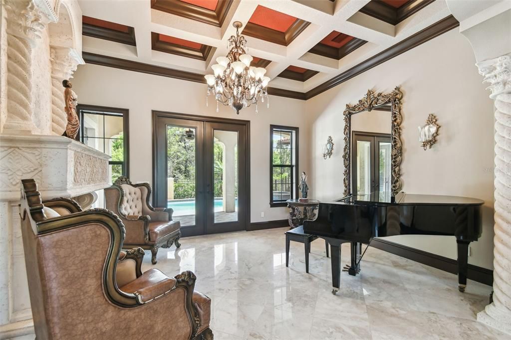 Chandelier, Interior, Marble, Piano