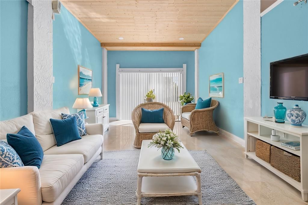 Interior, Living room, Recessed Lighting, Wooden Ceilings