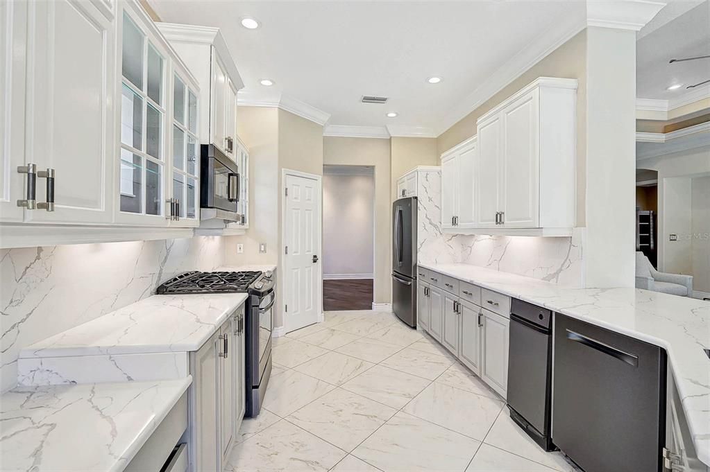 Interior, Kitchen, Marble, Marble Walls, Recessed Lighting