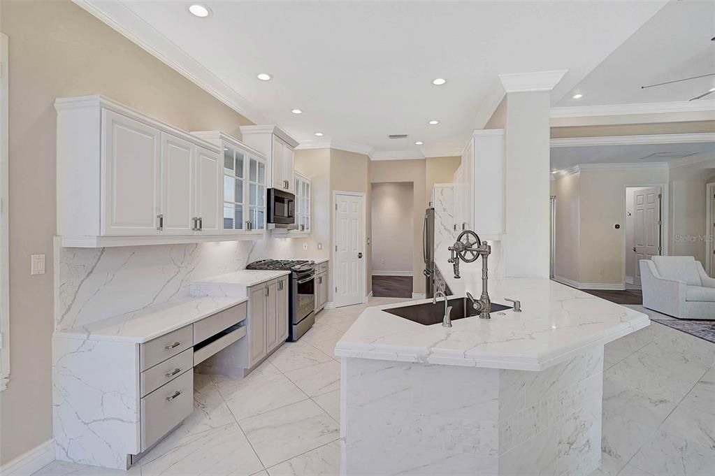 Interior, Kitchen, Marble, Recessed Lighting, Stainless Steel Appliances