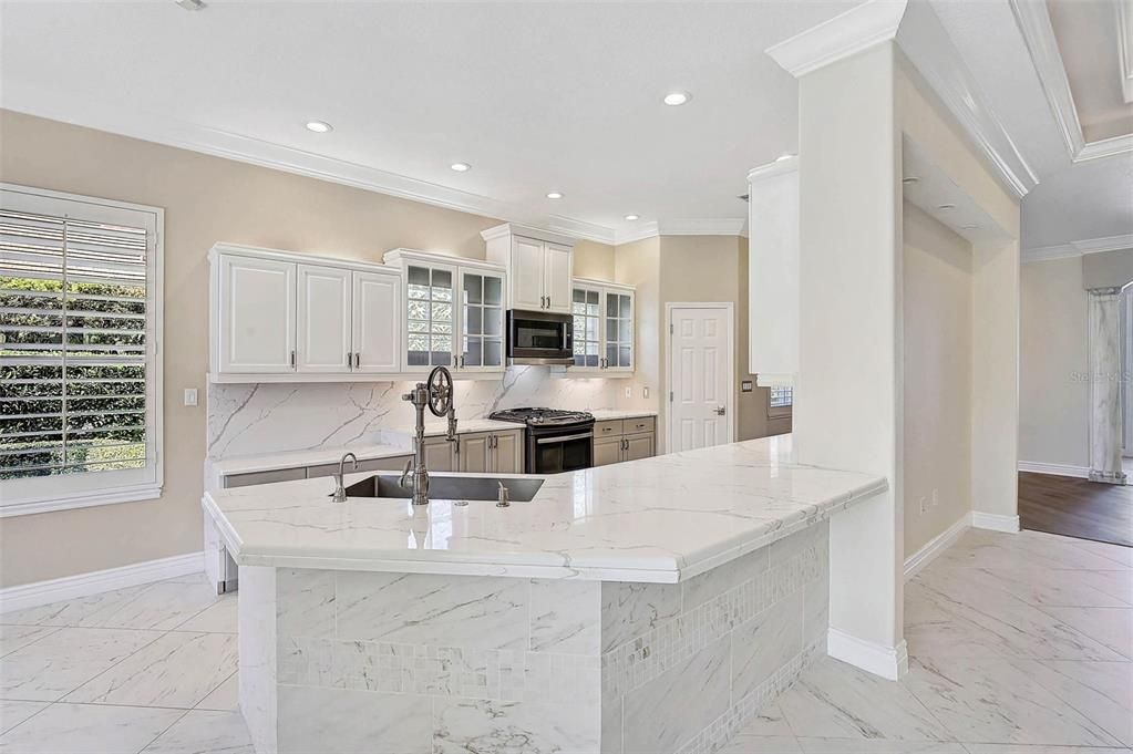 Interior, Kitchen, Marble, Recessed Lighting, Stainless Steel Appliances