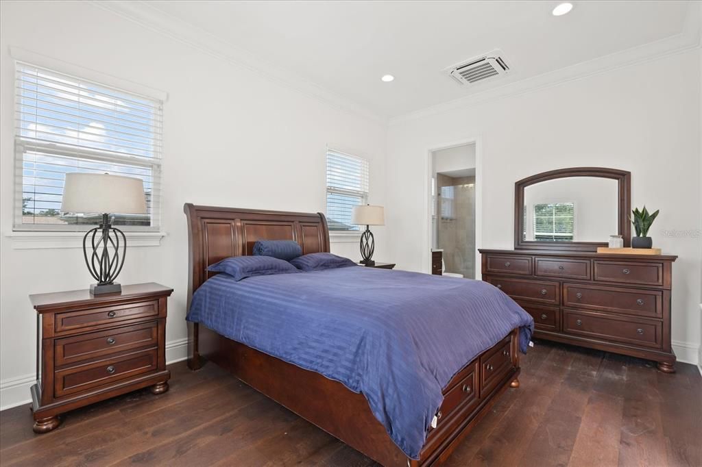 Bedroom, Interior, Recessed Lighting, Wood Texture Flooring