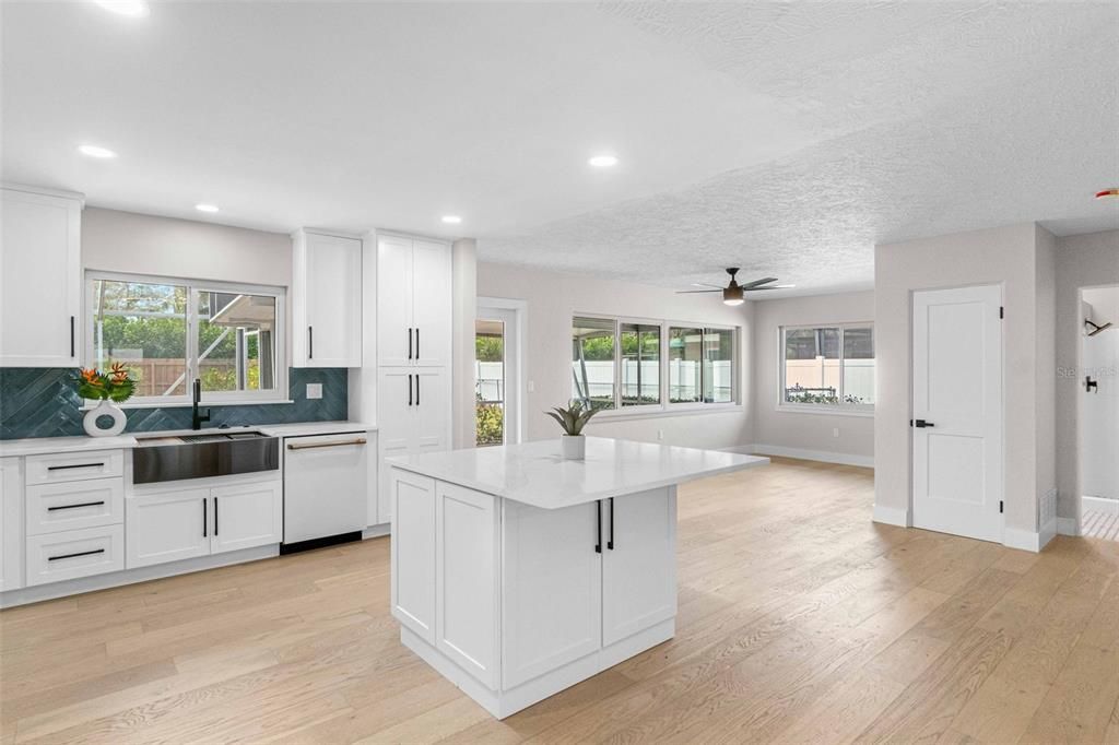 Interior, Kitchen, Recessed Lighting, Wood Texture Flooring