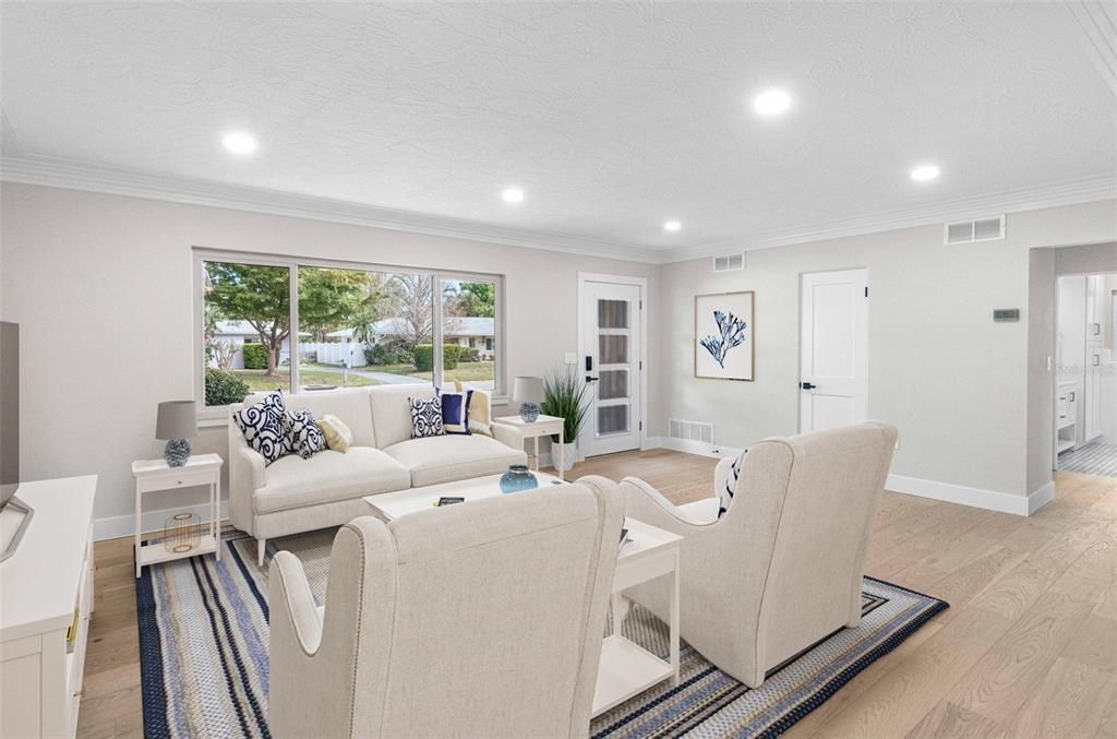 Interior, Living room, Recessed Lighting, Wood Texture Flooring