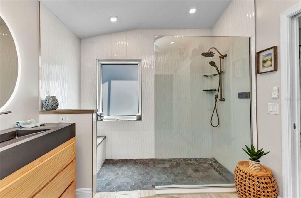 Bathroom, Glass Shower, Interior, Recessed Lighting