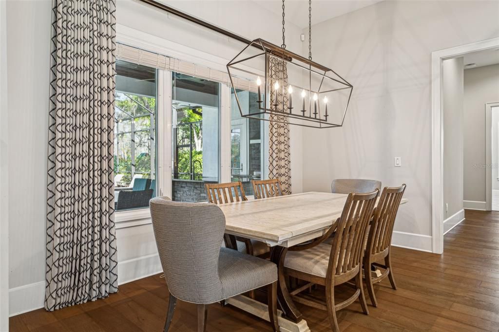 Dining room, Interior, Pendant Lights, Wood Texture Flooring