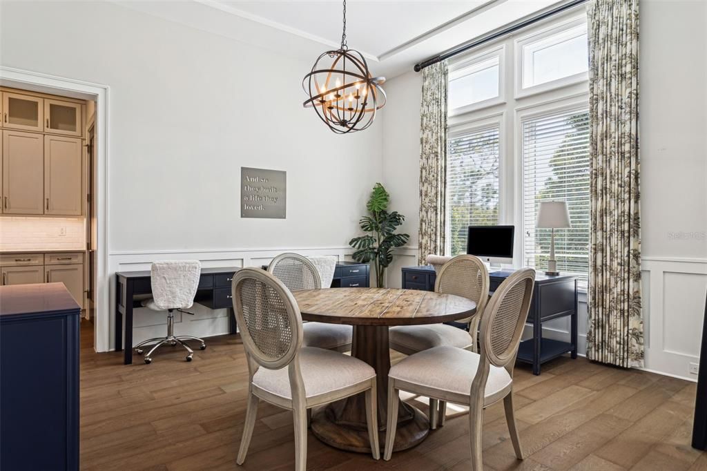 Chandelier, Home Office, Interior, Pendant Lights, Wood Texture Flooring