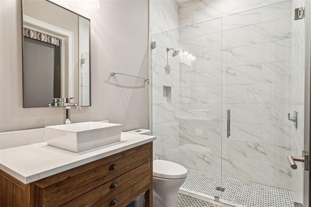 Bathroom, Glass Shower, Interior, Marble Walls