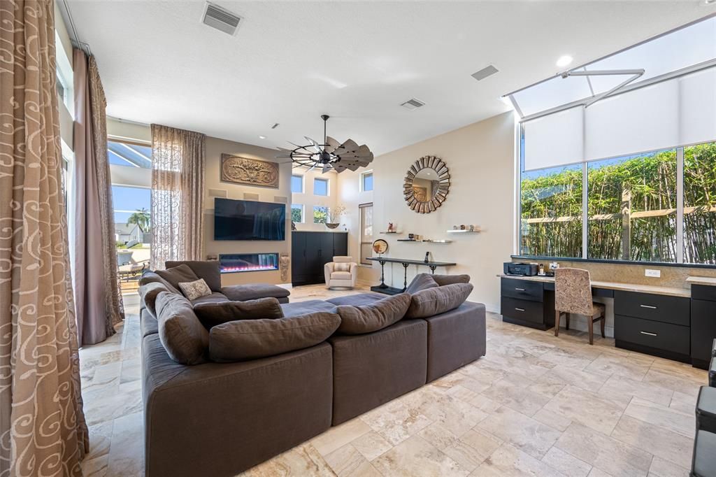 Fireplace, Interior, Living room, Recessed Lighting
