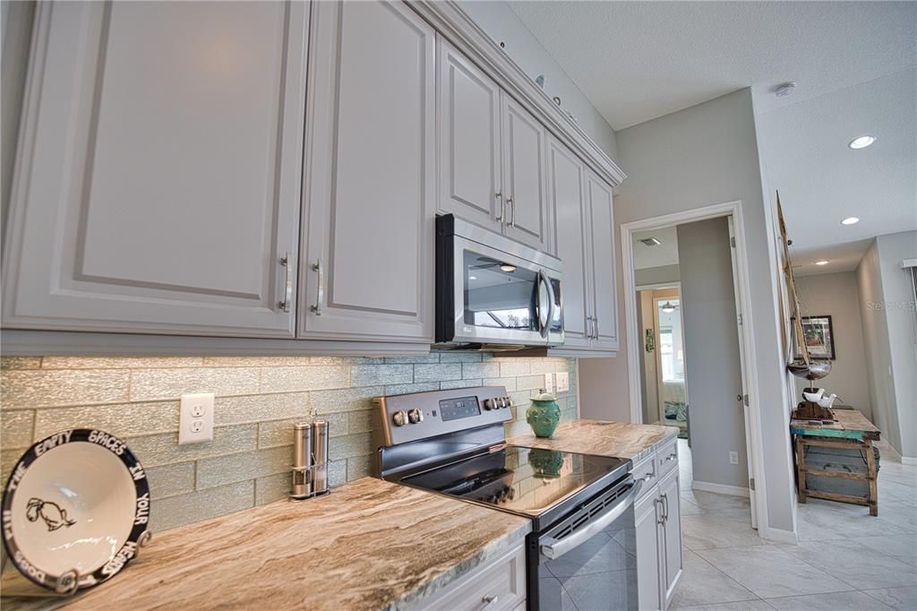Interior, Kitchen, Recessed Lighting, Stone Walls
