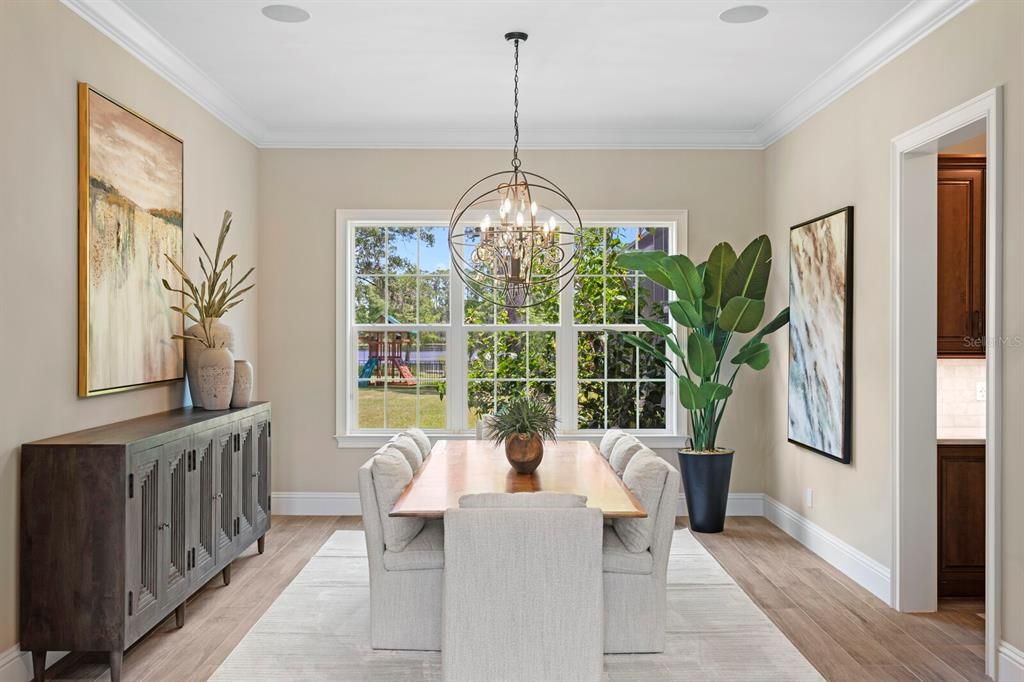 Chandelier, Dining room, Interior, Wood Texture Flooring