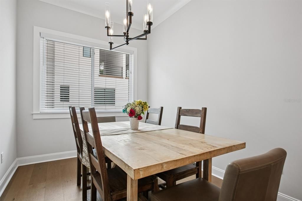 Chandelier, Dining room, Interior, Wood Texture Flooring
