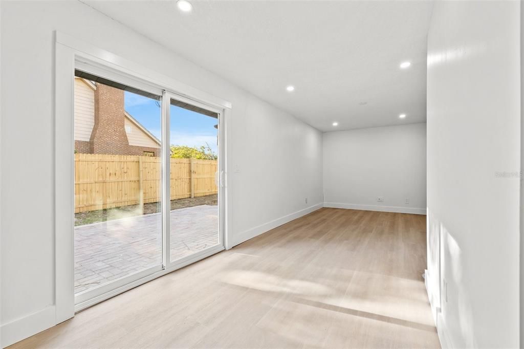 Empty room, Interior, Recessed Lighting, Wood Texture Flooring