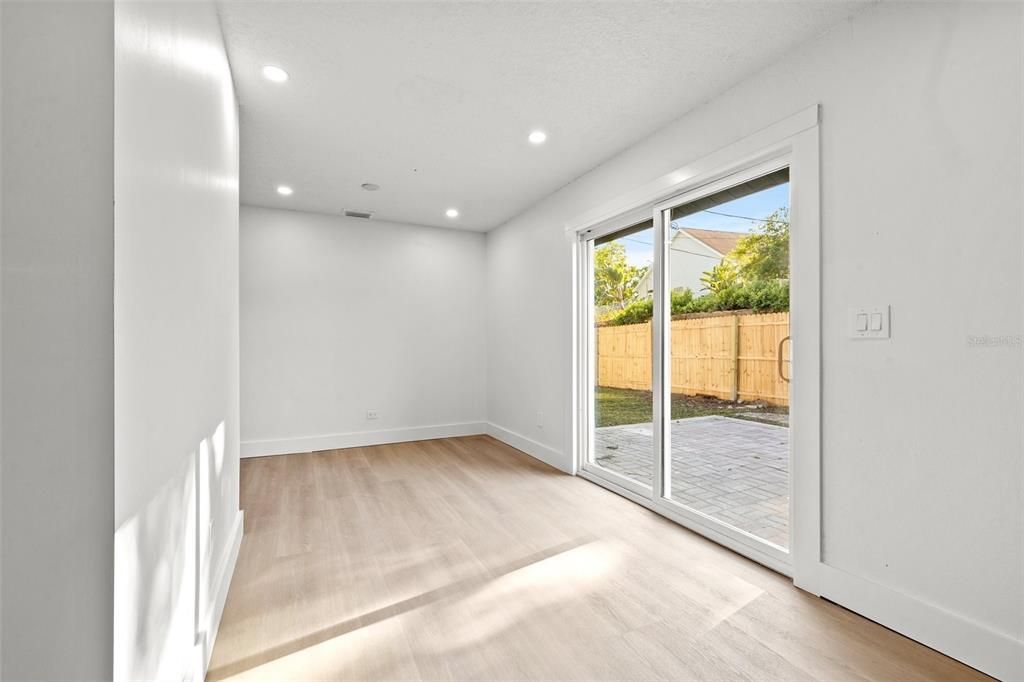 Empty room, Interior, Recessed Lighting, Wood Texture Flooring
