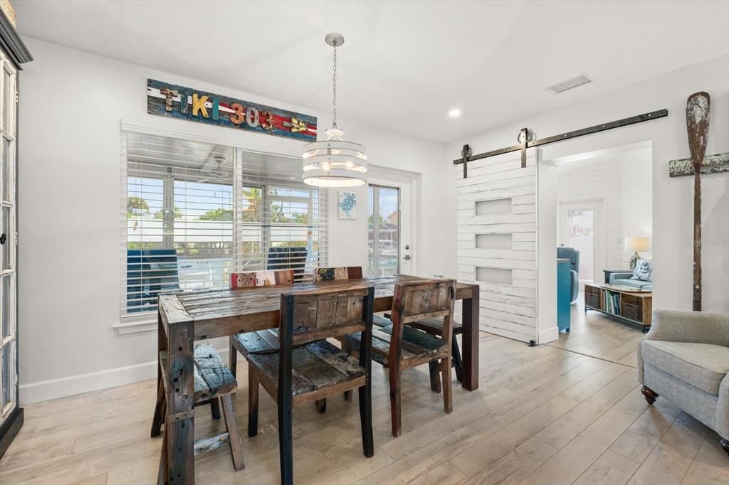 Dining room, Interior, Pendant Lights, Recessed Lighting, Wood Texture Flooring