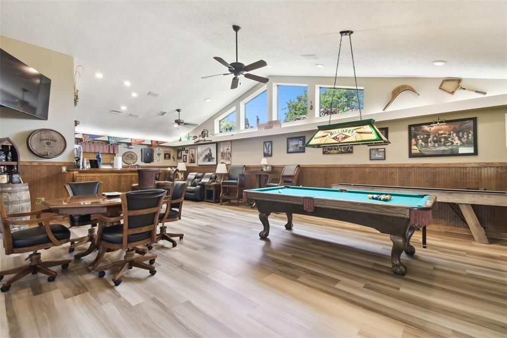 Billiard Table, Game Room, Home Office, Interior, Pendant Lights, Recessed Lighting, Wood Texture Flooring