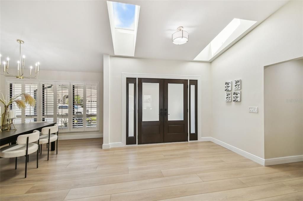 Dining room, Interior, Pendant Lights, Wood Texture Flooring
